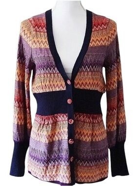Moth Anthropologie Fiamma Chevron Striped Cardigan Sweater Size Small